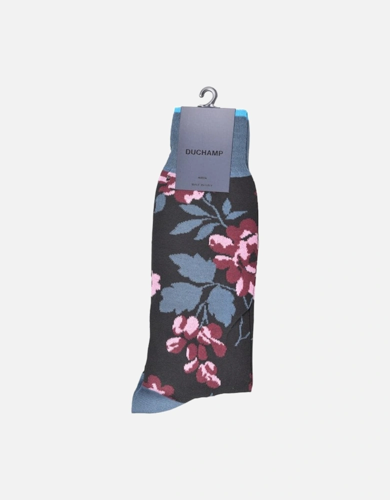 Floral Socks, Black/teal