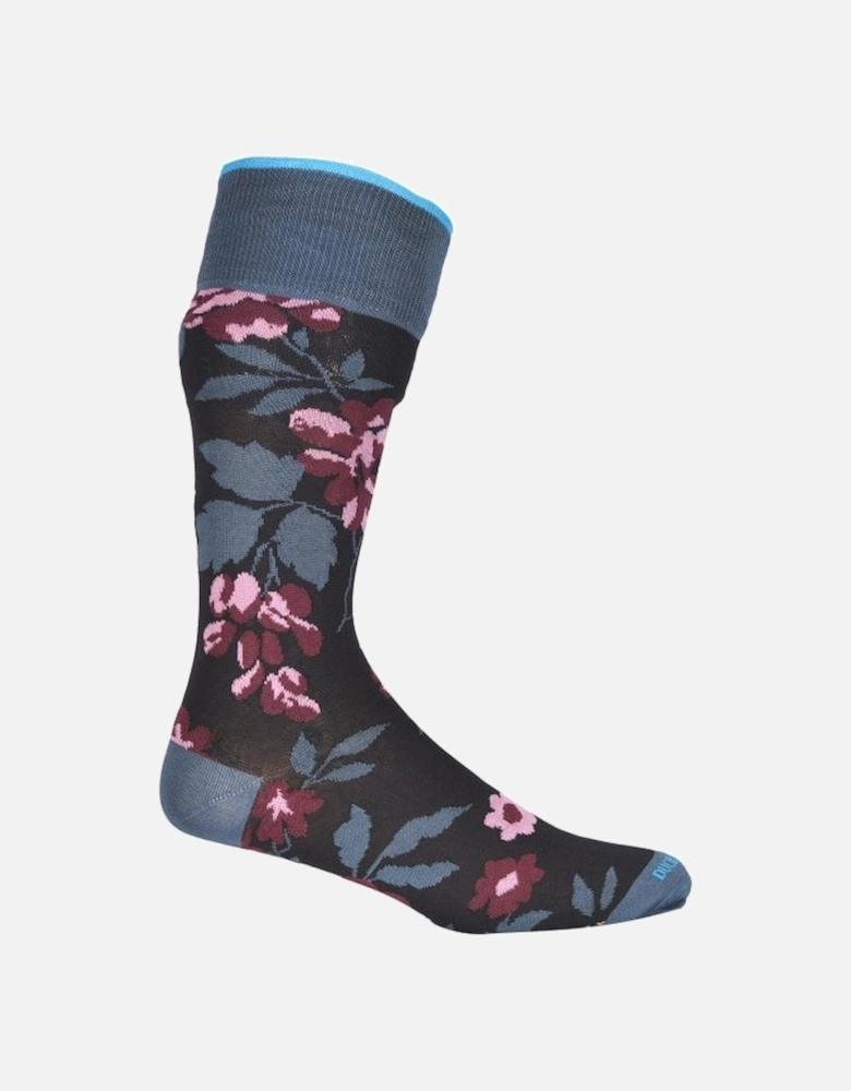 Floral Socks, Black/teal