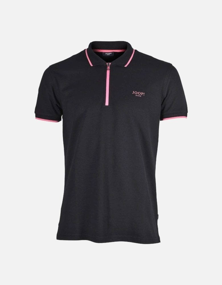 Jeans Qtr Zip Contrast Pique Polo Shirt, Black/pink