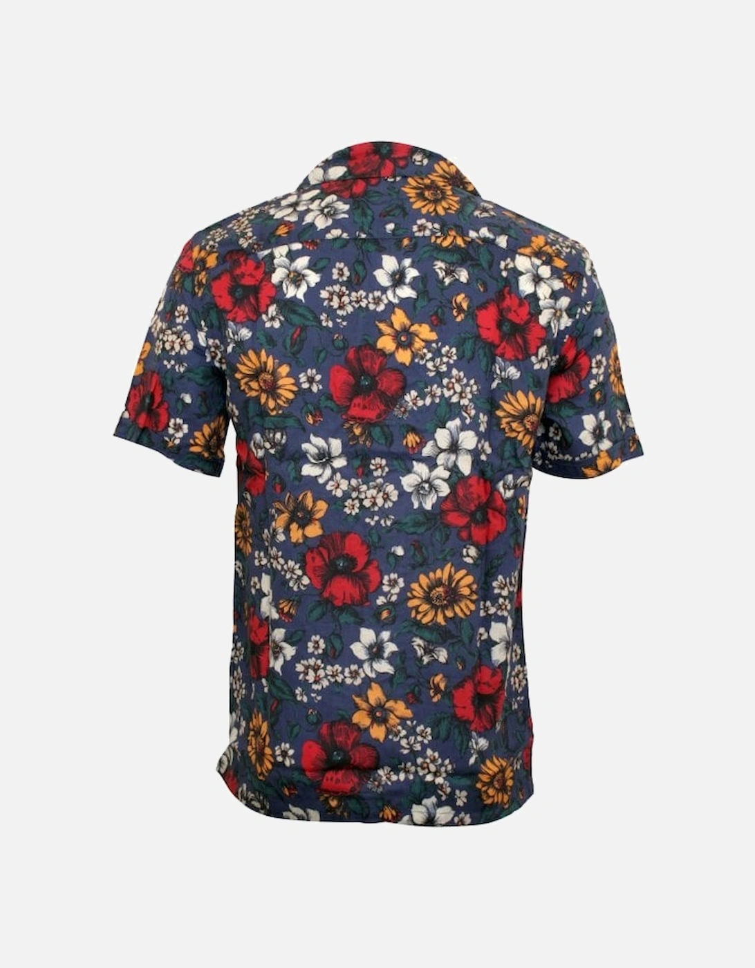 Floral Print Short-Sleeve Shirt, Bijou Blue