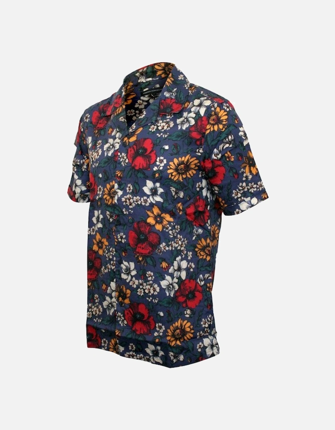 Floral Print Short-Sleeve Shirt, Bijou Blue