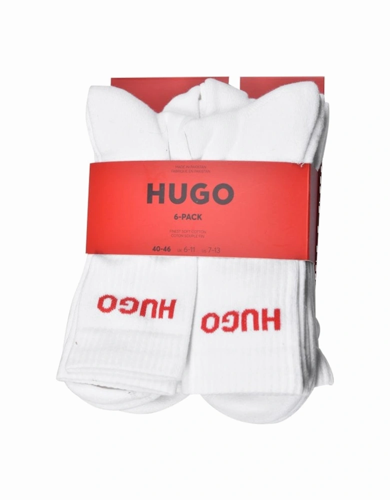 6-Pack Red Logo Sports Socks, White