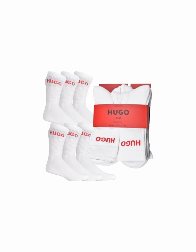 6-Pack Red Logo Sports Socks, White