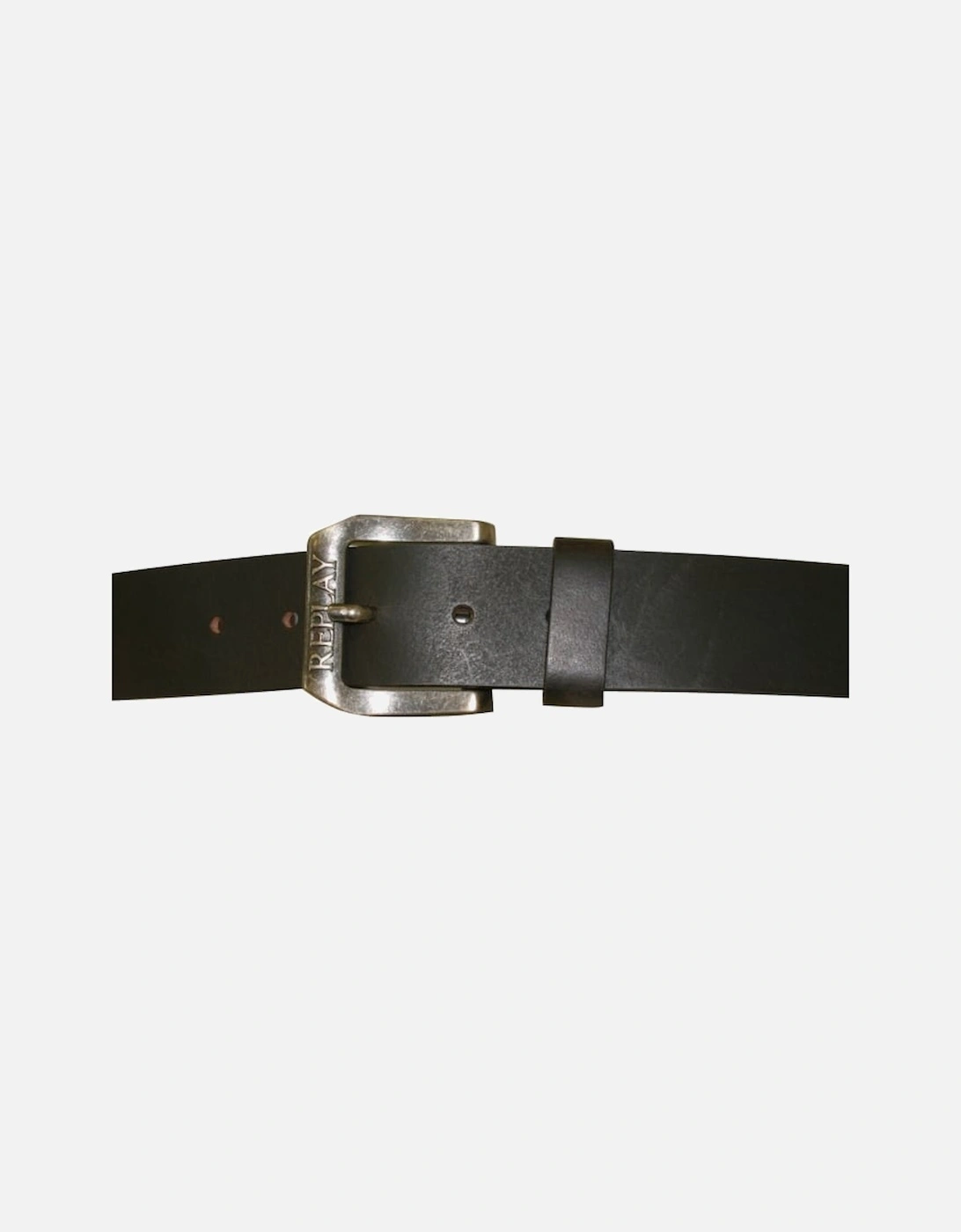 Embossed Buckle Leather Belt, Dark Brown
