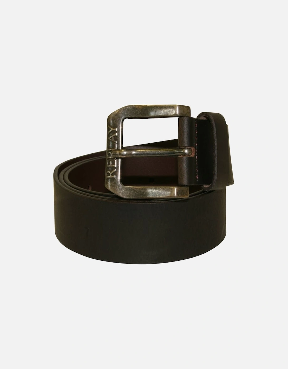 Embossed Buckle Leather Belt, Dark Brown, 3 of 2