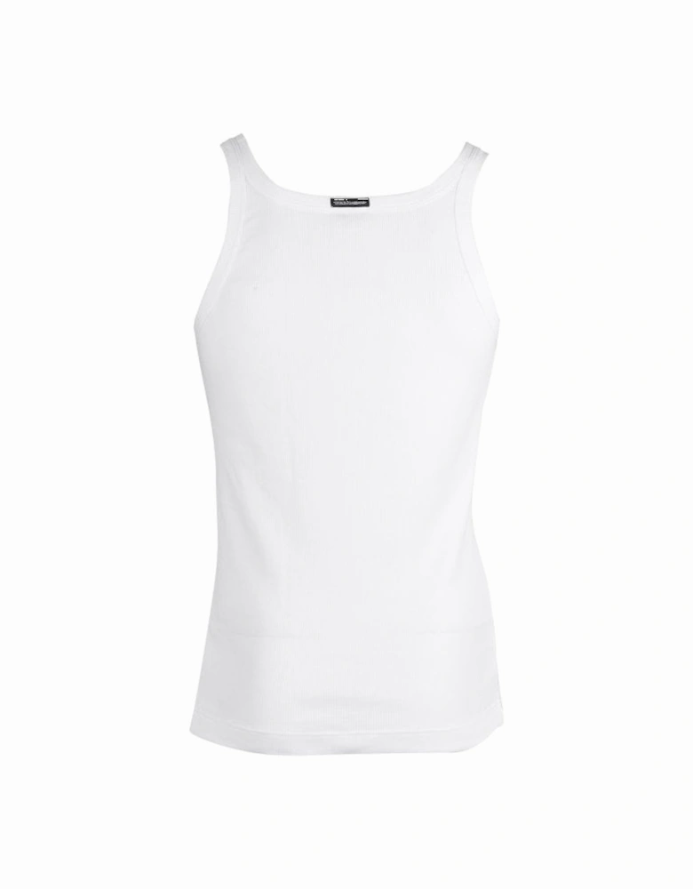 Re-Edition Label Ribbed Tank Top Vest, White