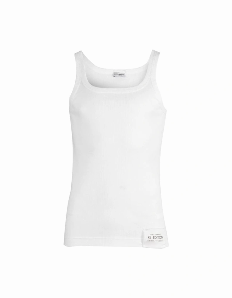Re-Edition Label Ribbed Tank Top Vest, White