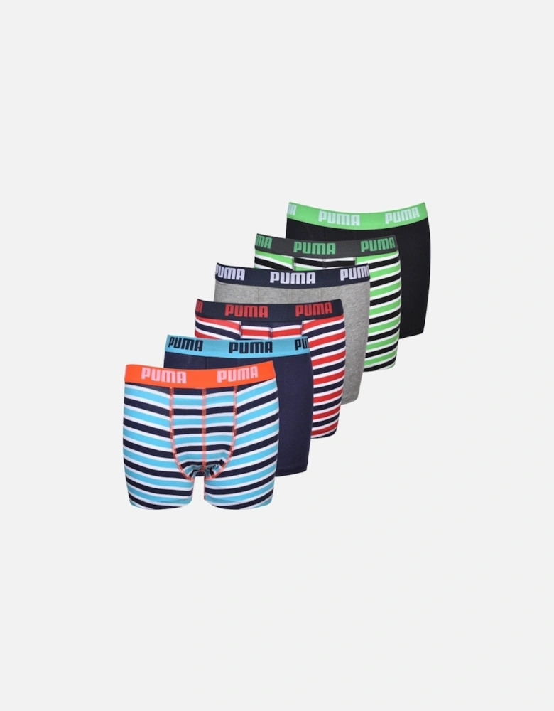 6-Pack Stripe & Solid Boys Boxer Briefs, Blue/Black/Green/Red