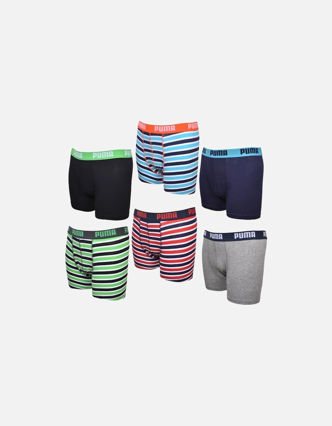 6-Pack Stripe & Solid Boys Boxer Briefs, Blue/Black/Green/Red