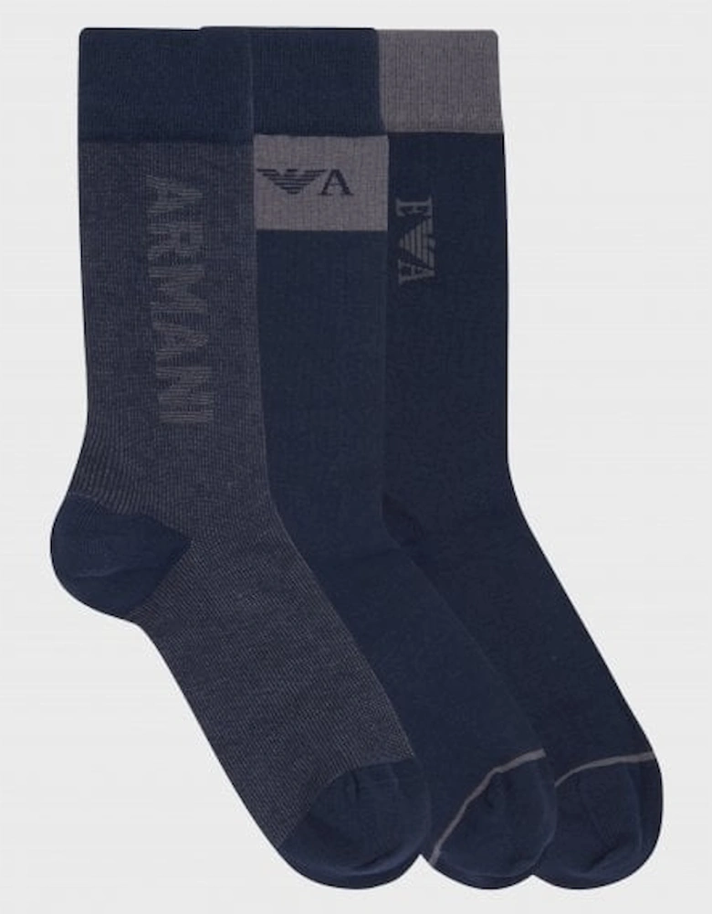 3-Pack Mixed Logo Socks Gift Box, Navy