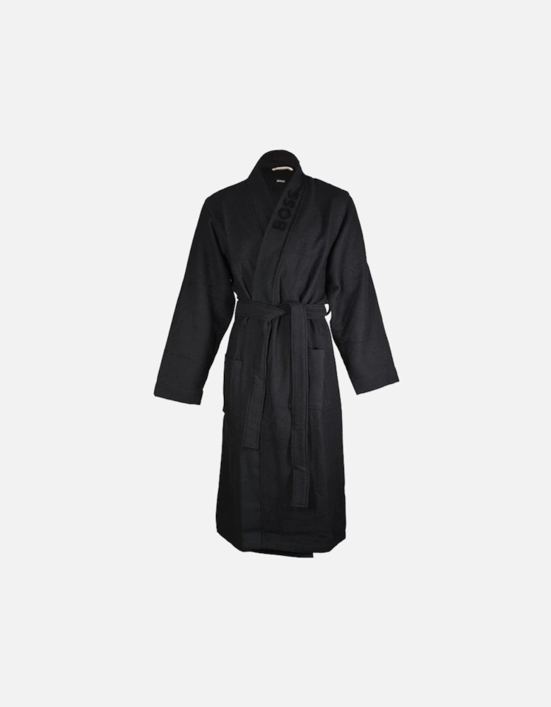 Waffle Kimono Jersey Dressing Gown, Black