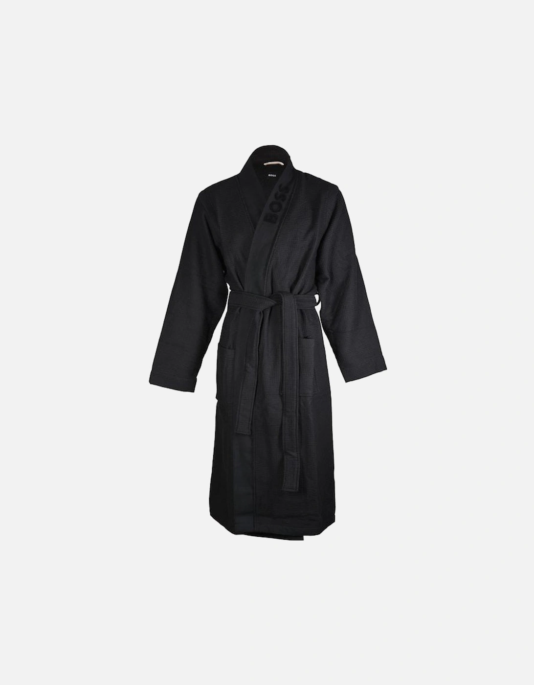 Waffle Kimono Jersey Dressing Gown, Black, 4 of 3