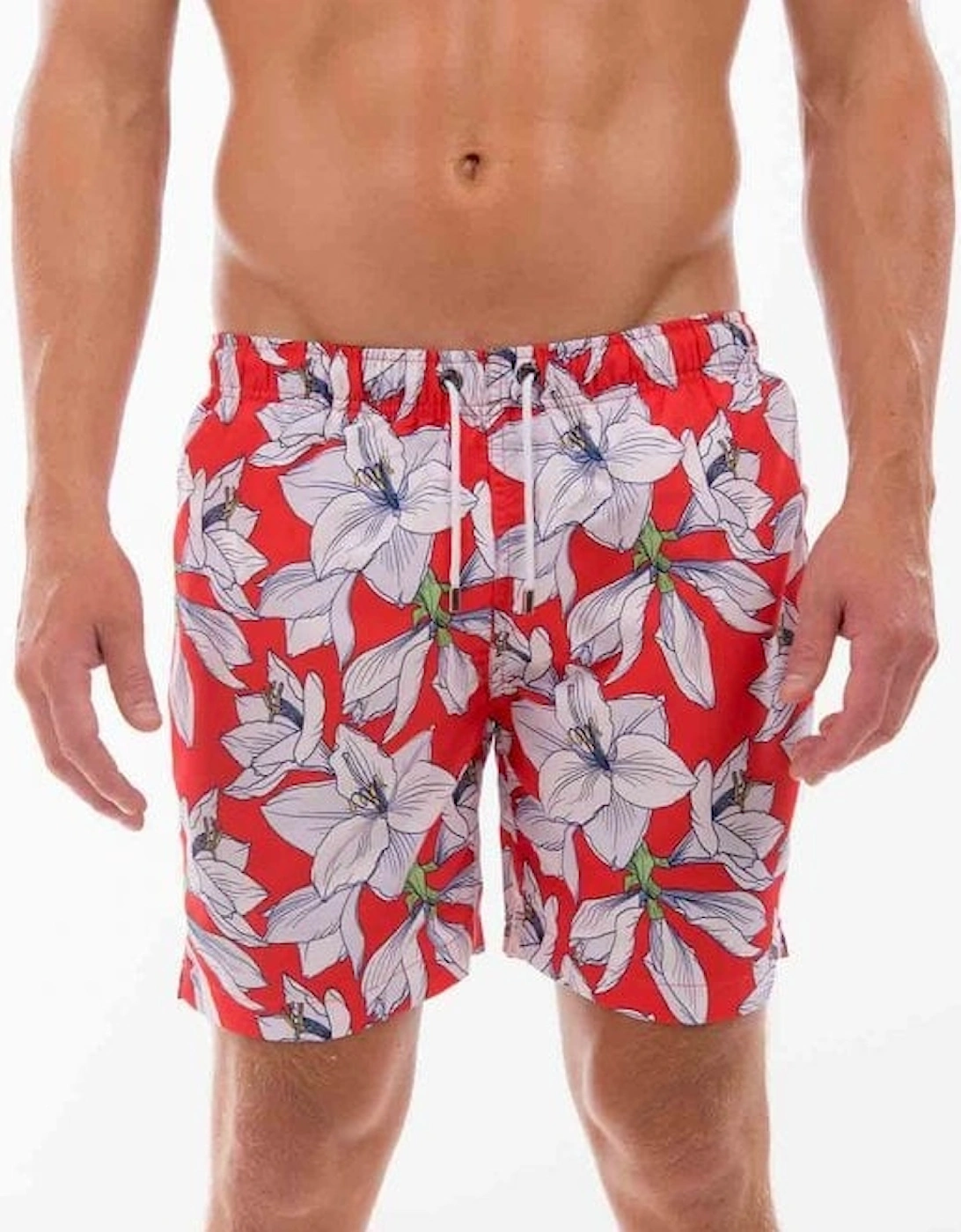 Coolum Fire Floral Print Swim Shorts, Red