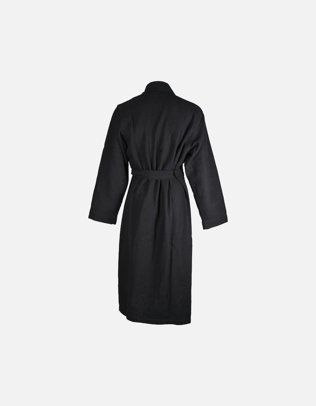 Waffle Kimono Jersey Dressing Gown, Black