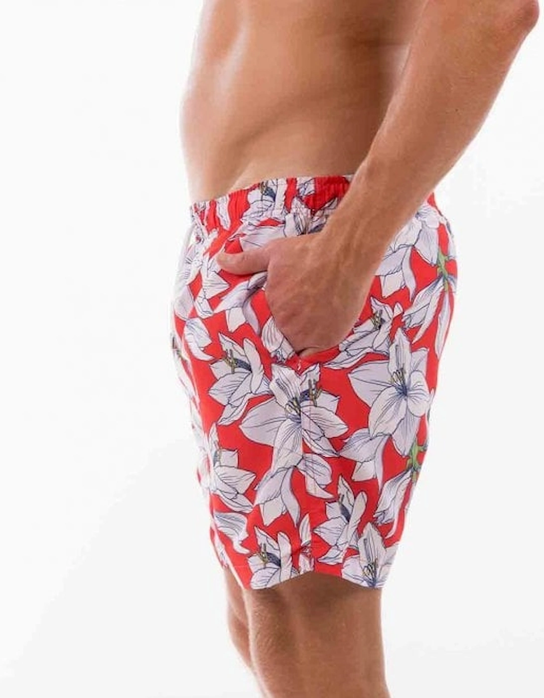 Coolum Fire Floral Print Swim Shorts, Red