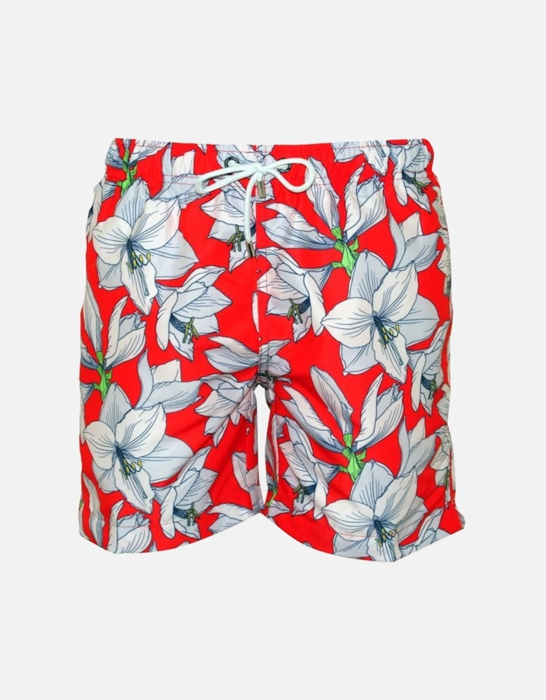 Coolum Fire Floral Print Swim Shorts, Red