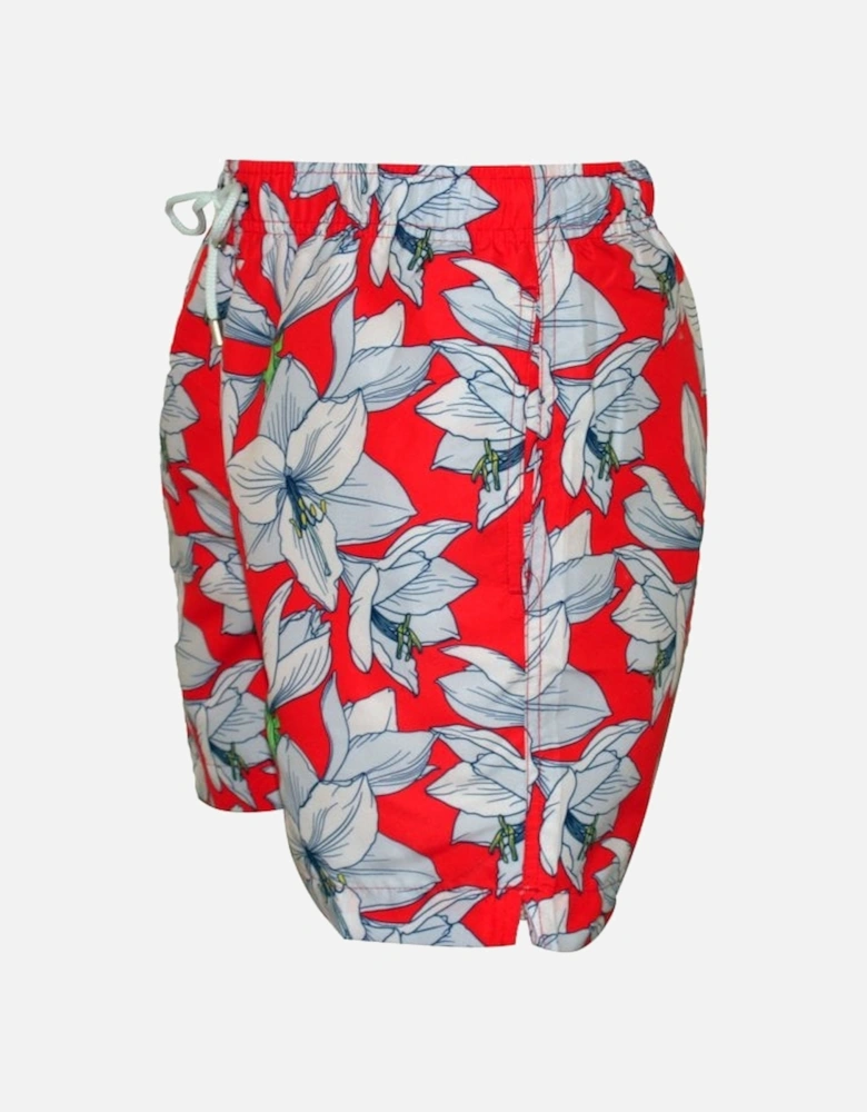 Coolum Fire Floral Print Swim Shorts, Red