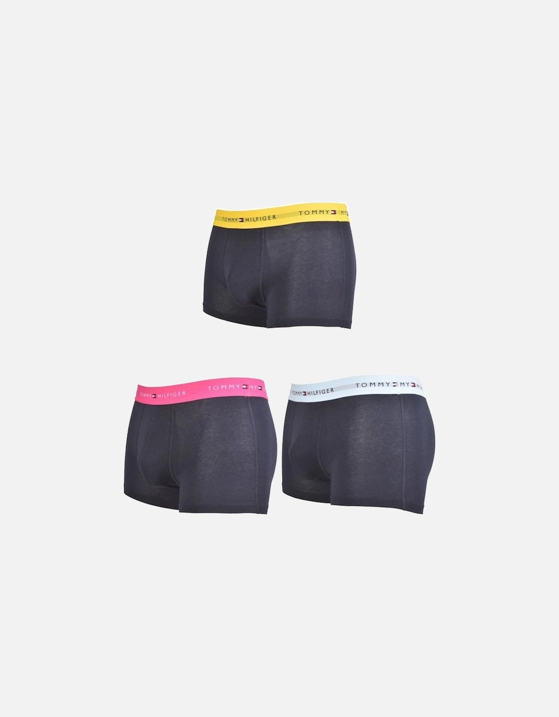3-Pack Signature Cotton Boxer Trunks, Navy with blue/pink/yellow