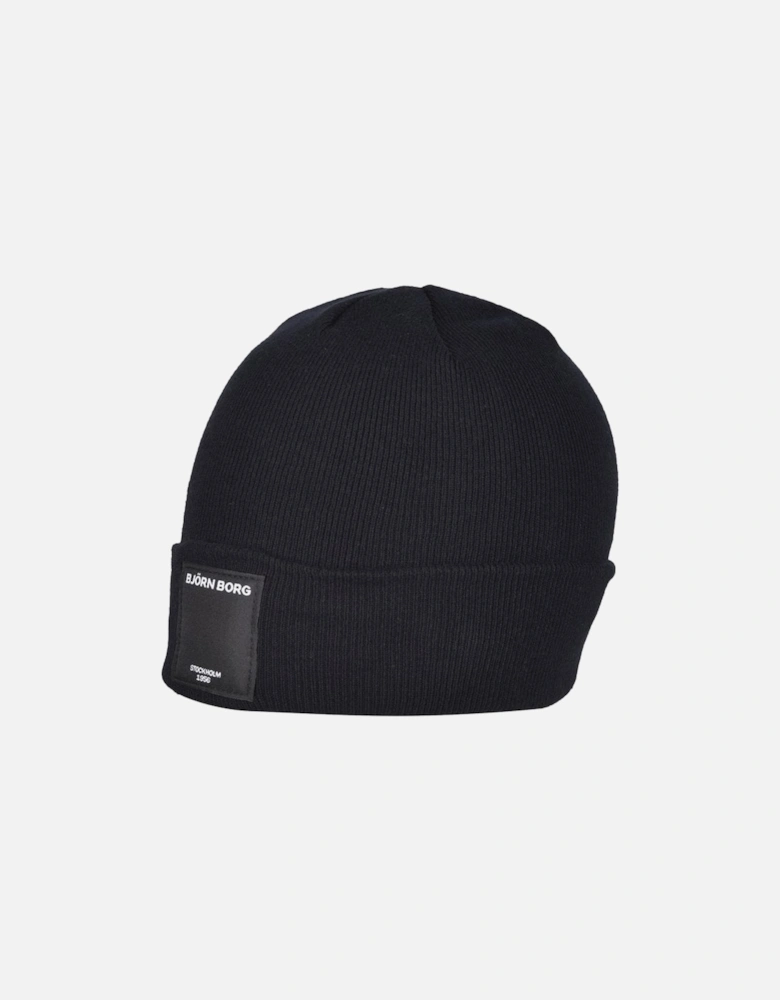 Organic Cotton Logo Patch Beanie Hat, Black