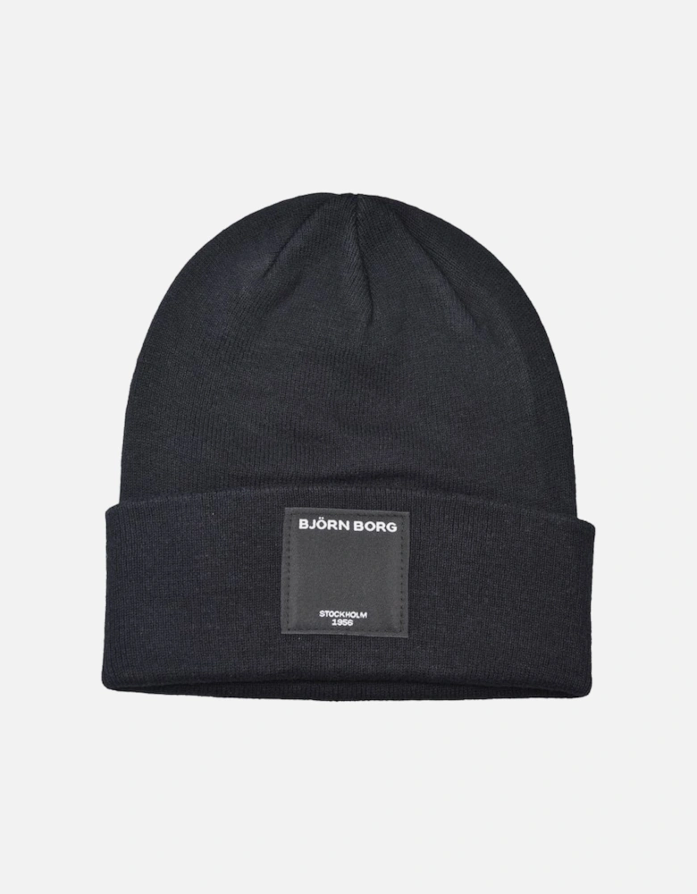 Organic Cotton Logo Patch Beanie Hat, Black