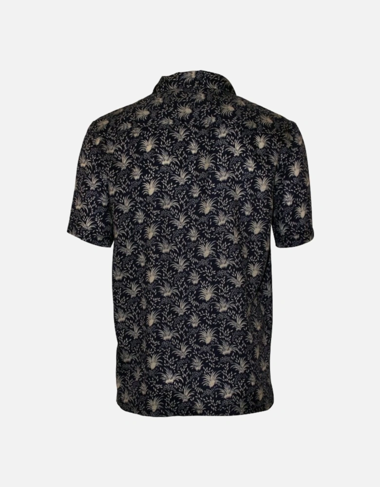 Palm Print Lyocell Short-Sleeve Shirt, Indigo