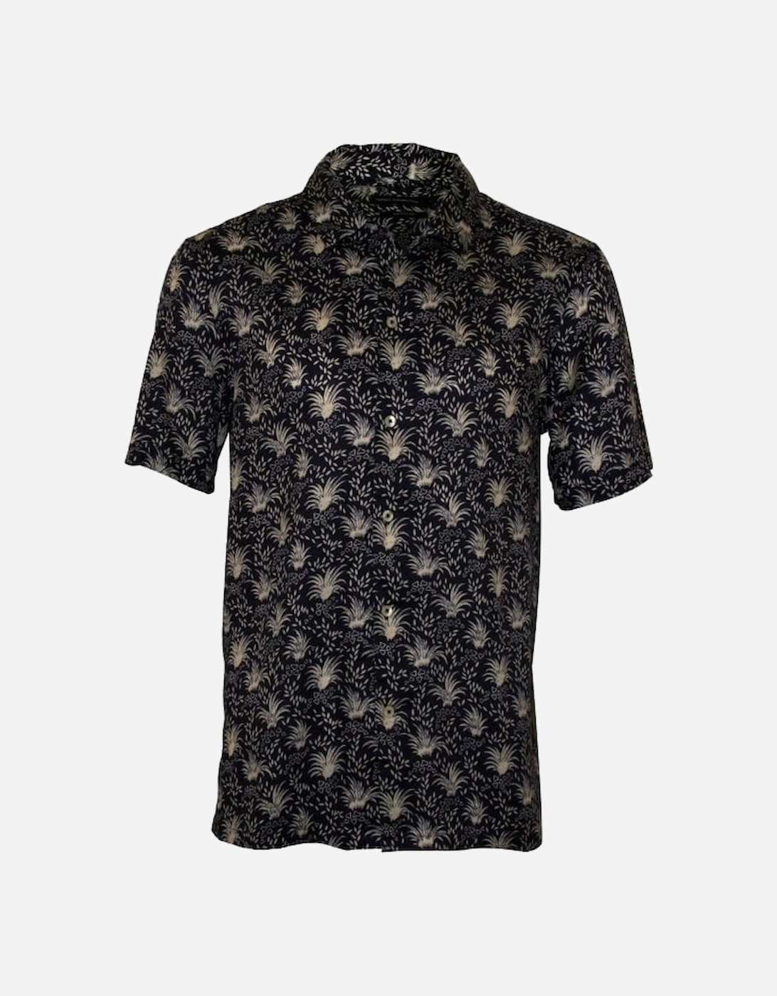 Palm Print Lyocell Short-Sleeve Shirt, Indigo, 5 of 4