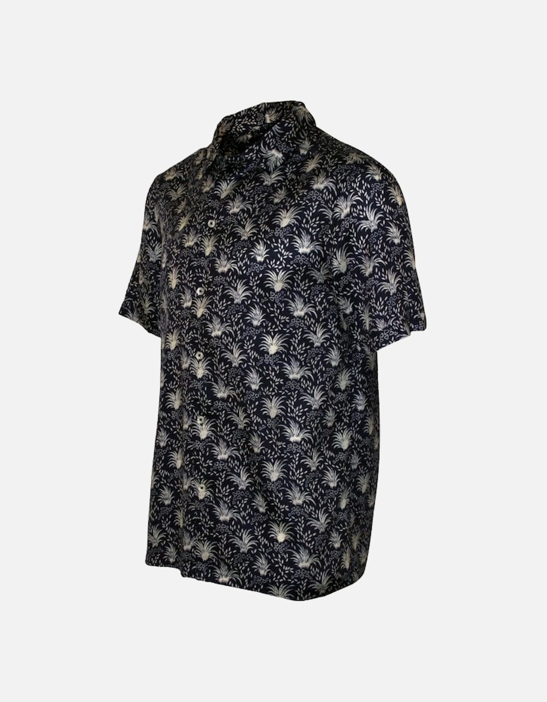 Palm Print Lyocell Short-Sleeve Shirt, Indigo