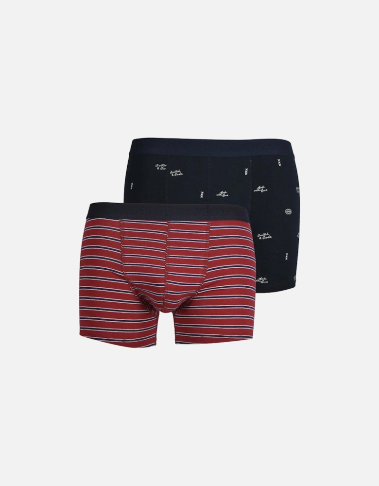 2-Pack Graffiti Print and Stripe Boxer Briefs, Burgundy/Black