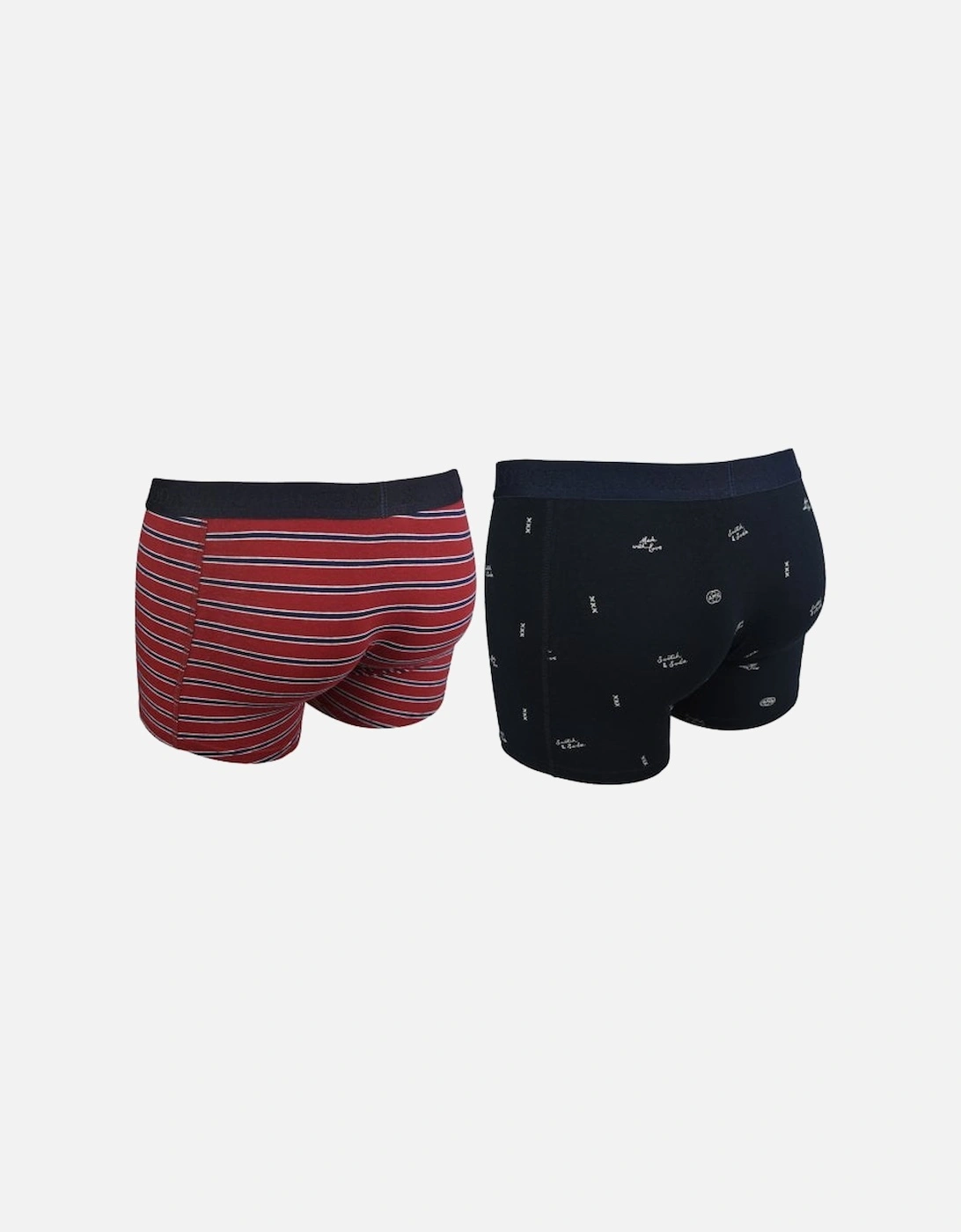 2-Pack Graffiti Print and Stripe Boxer Briefs, Burgundy/Black