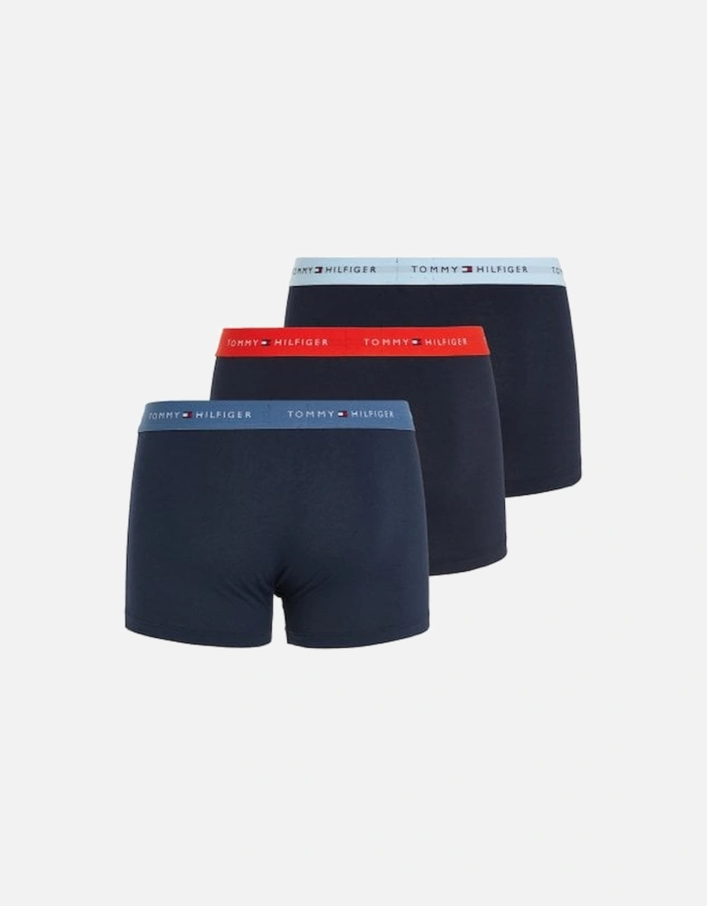 3-Pack Premium Essentials Boxer Trunks, Navy w/ blue/red