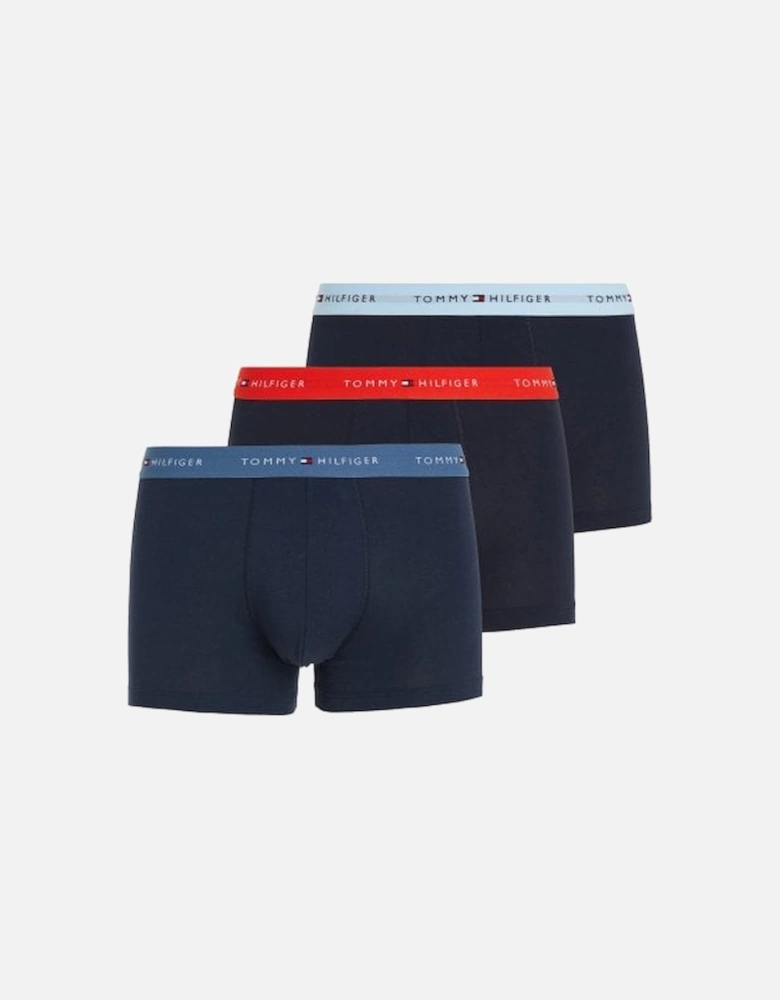 3-Pack Premium Essentials Boxer Trunks, Navy w/ blue/red