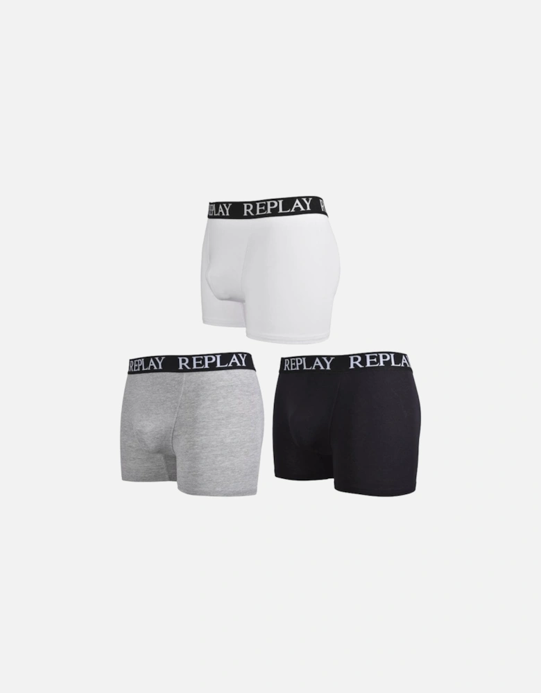 3-Pack Classic Logo Boxer Trunks, Black/Grey/White