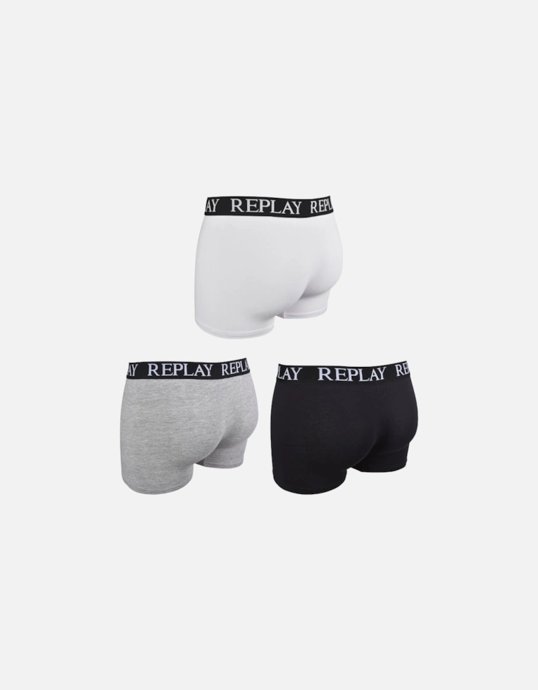 3-Pack Classic Logo Boxer Trunks, Black/Grey/White