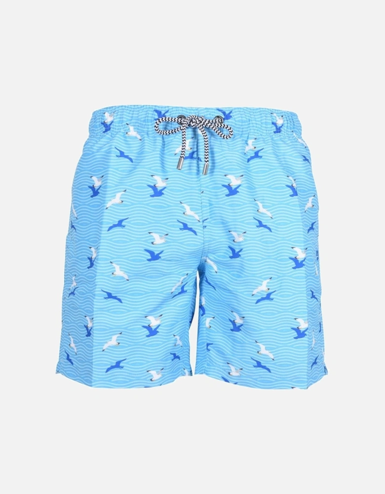 Seagulls Print Swim Shorts, Salty Blues
