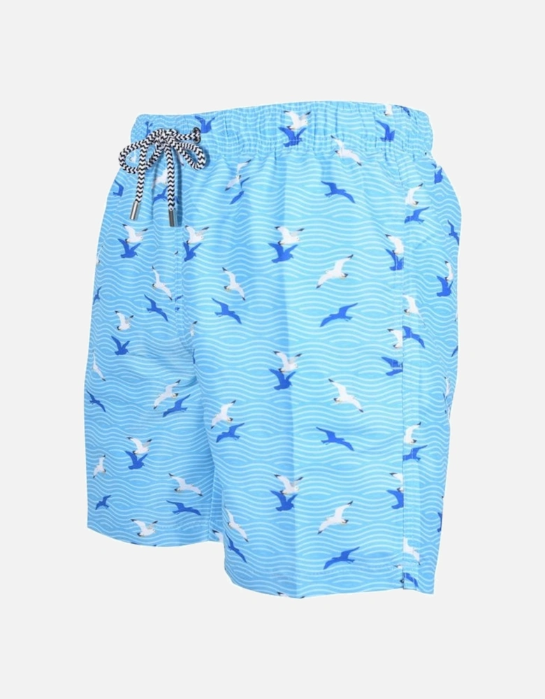 Seagulls Print Swim Shorts, Salty Blues