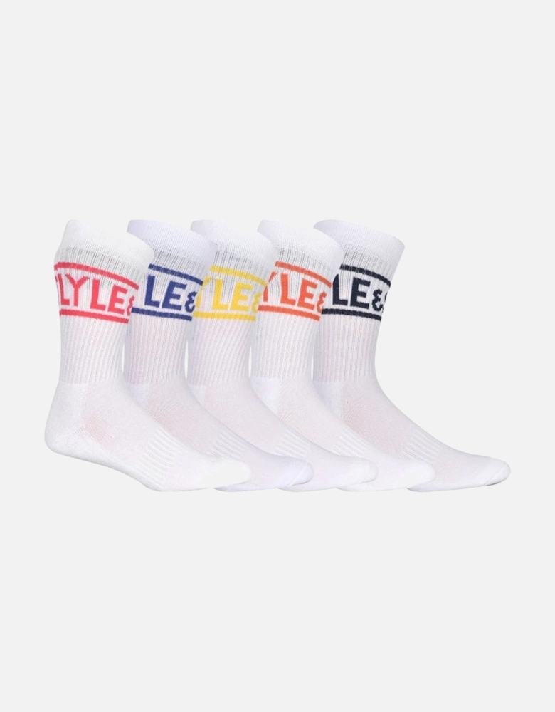 5-Pack Bright Script Logo Sports Socks, White