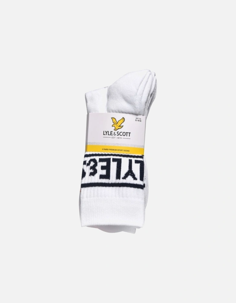 5-Pack Bright Script Logo Sports Socks, White