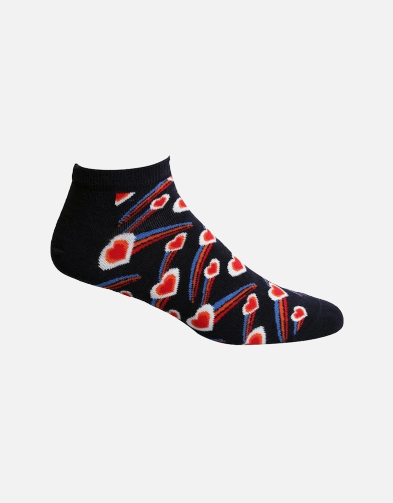 2-Pack Shooting Hearts & Cherries Trainer Socks, Navy/White