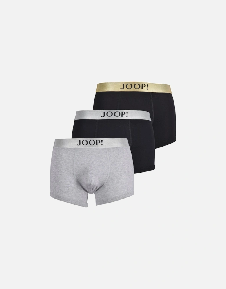 3-Pack Gold & Silver Waistband Boxer Trunks Gift Set, Black/grey