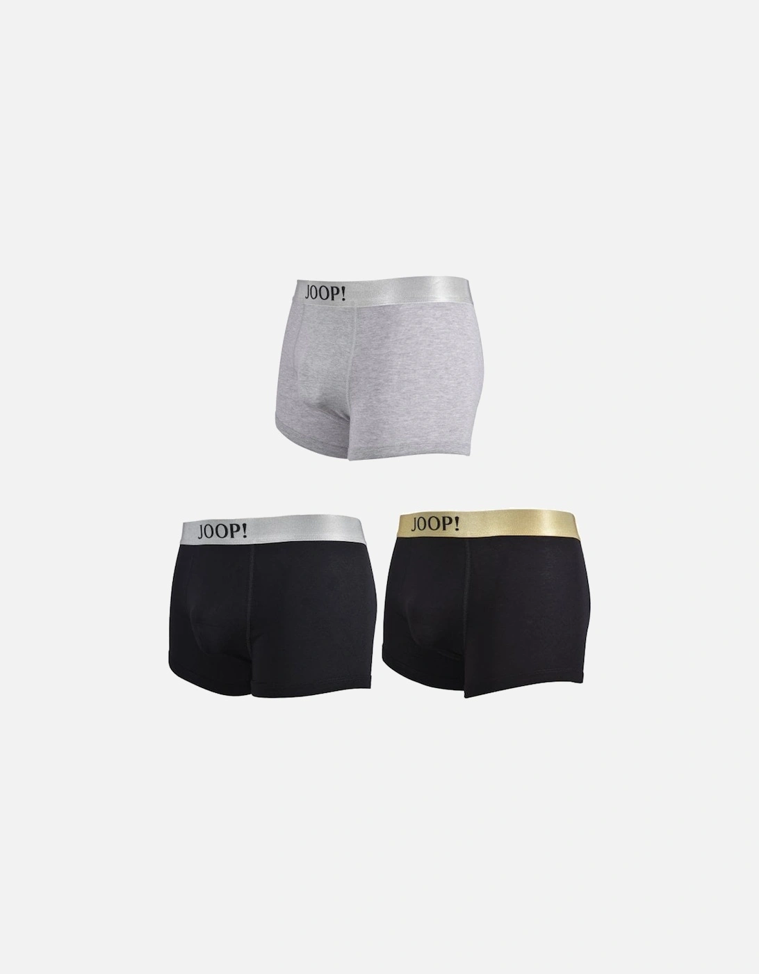 3-Pack Gold & Silver Waistband Boxer Trunks Gift Set, Black/grey