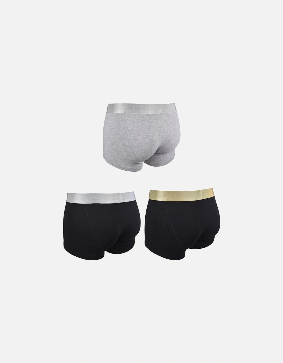 3-Pack Gold & Silver Waistband Boxer Trunks Gift Set, Black/grey