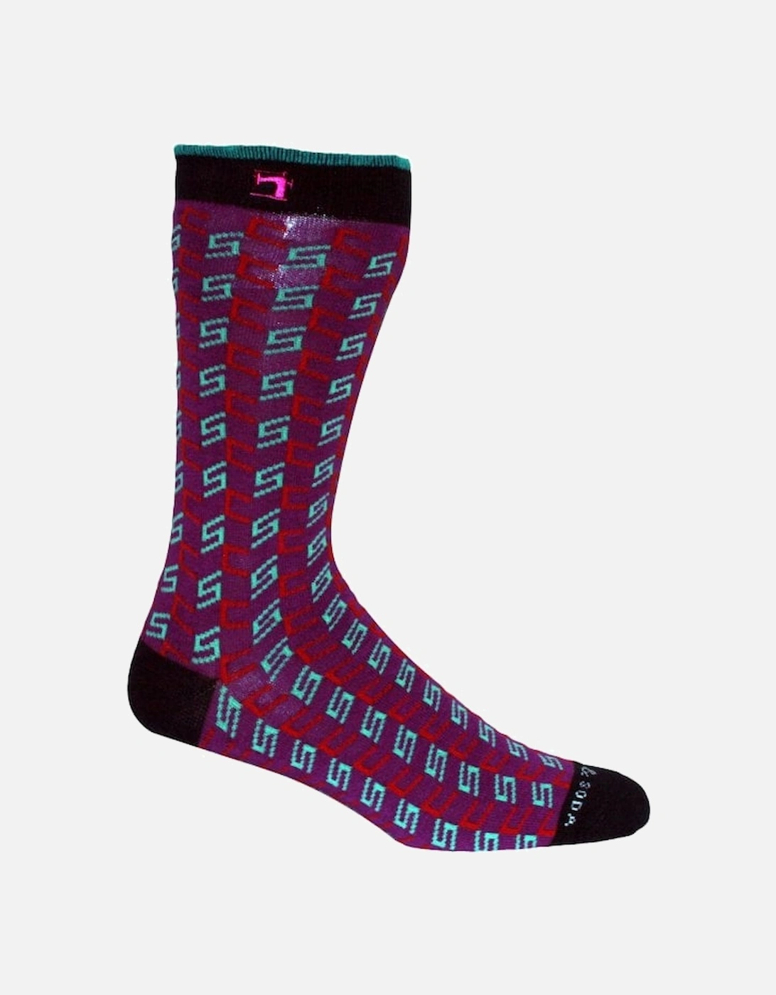 2-Pack Jacquard Pattern & Colour Block Stripe Socks, Purple/Green