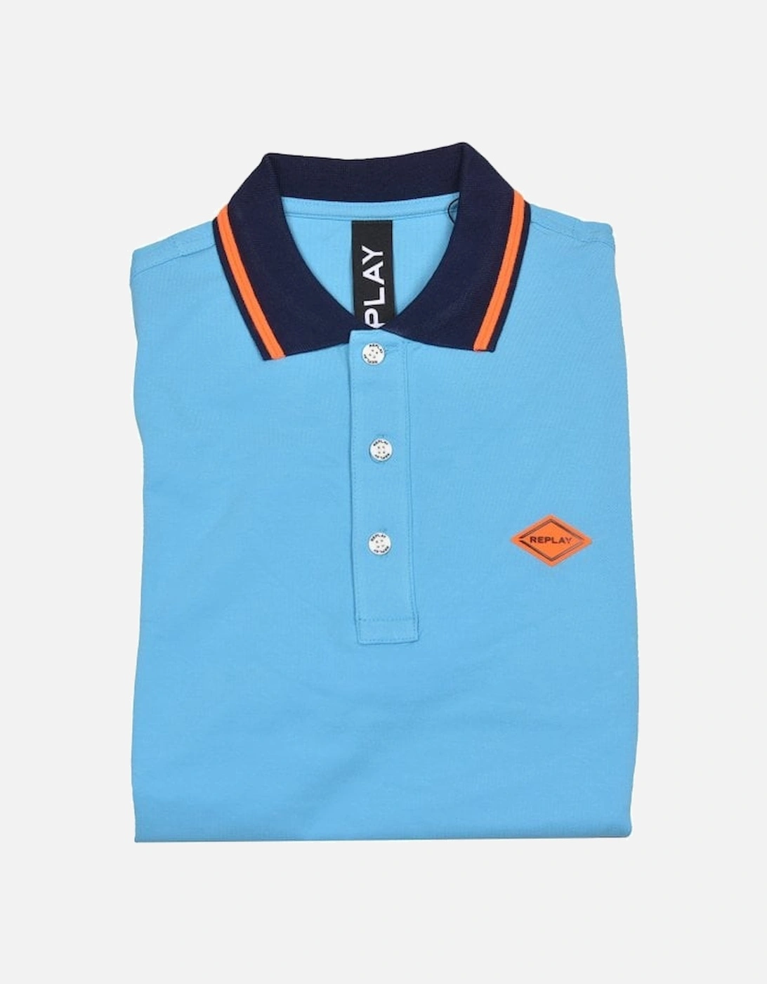 Contrast Collar Stretch Pique Polo Shirt, Azure Blue