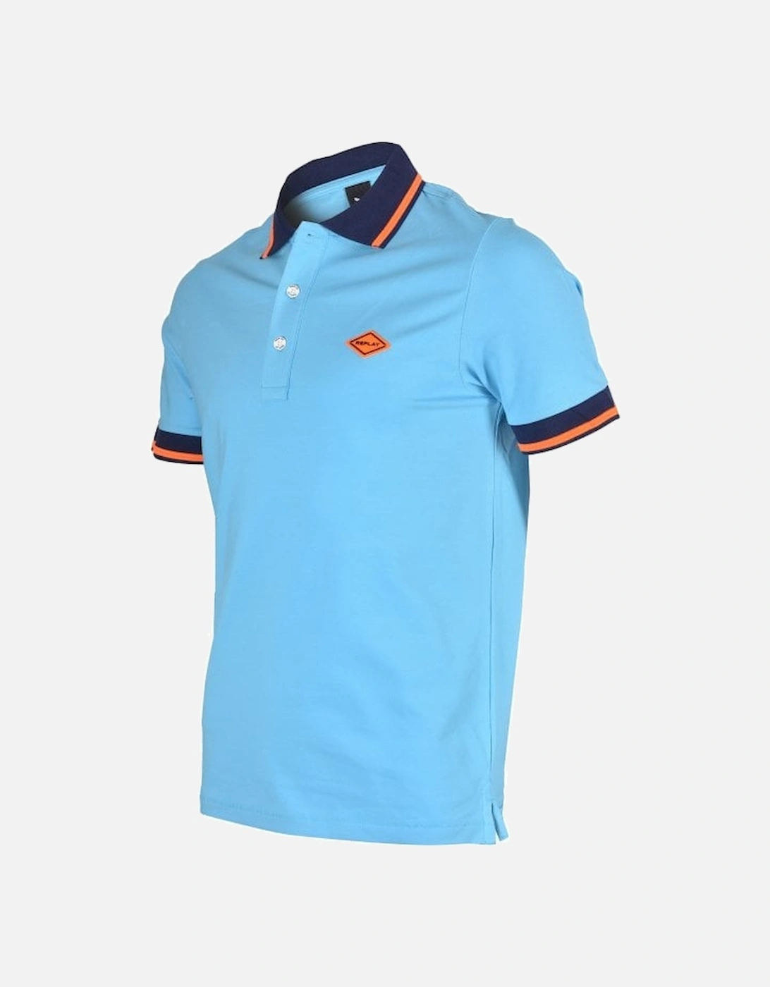 Contrast Collar Stretch Pique Polo Shirt, Azure Blue