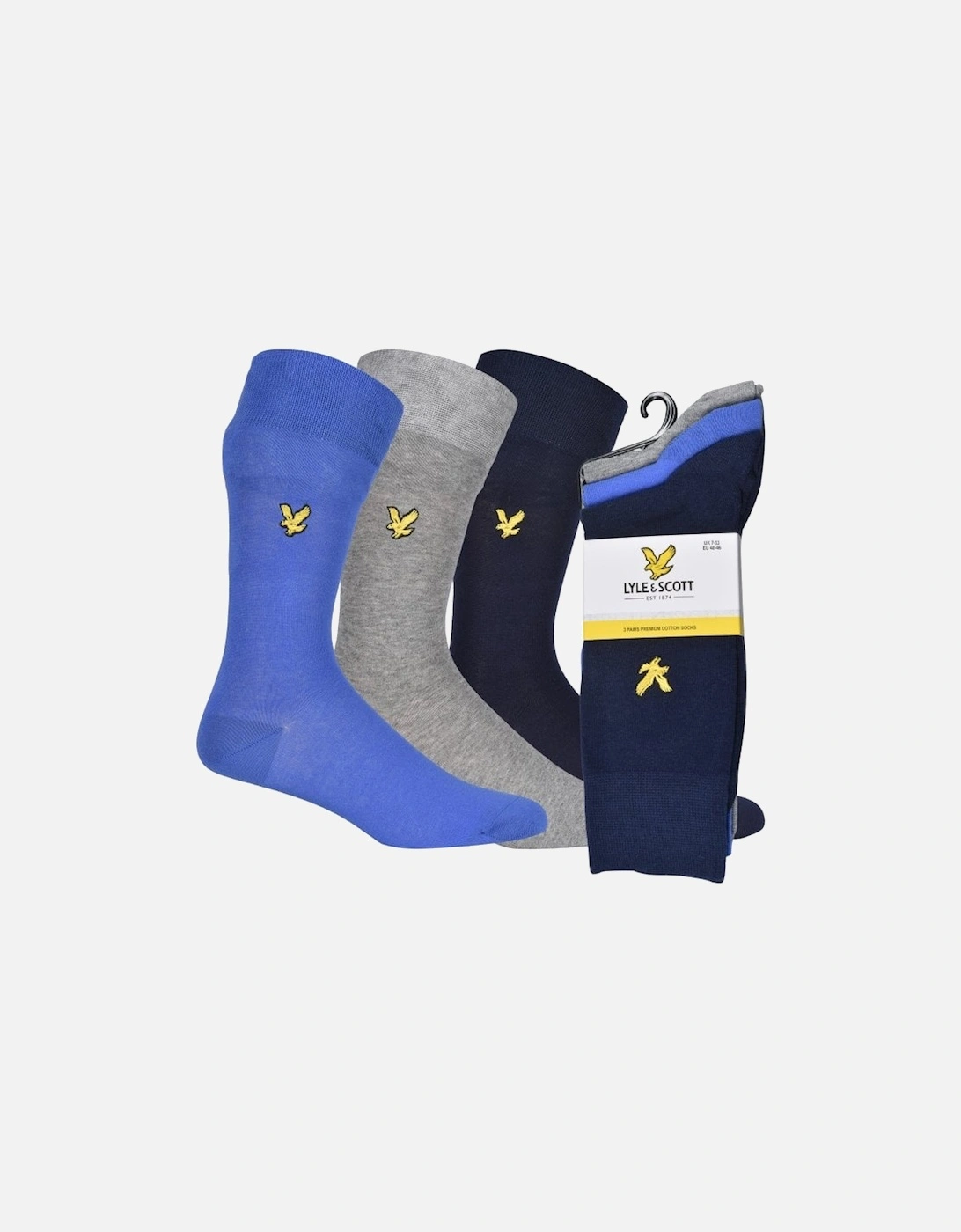 3-Pack Golden Eagle Logo Socks, Navy/Grey/Blue, 7 of 6