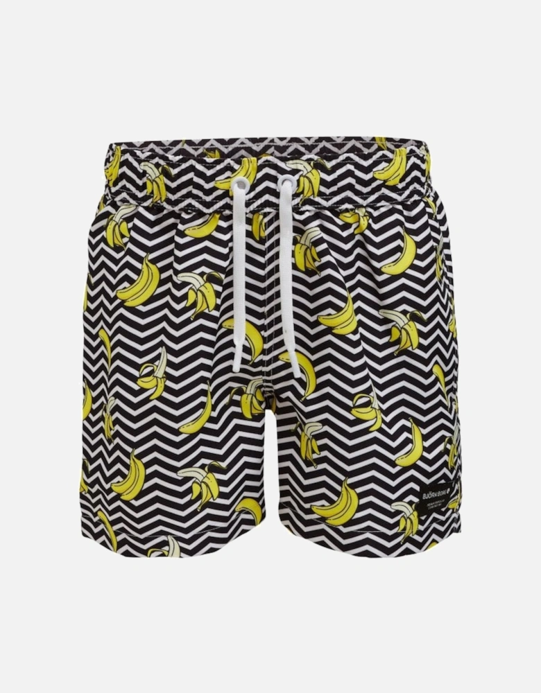Banana Stripe Boys Swim Shorts, Black