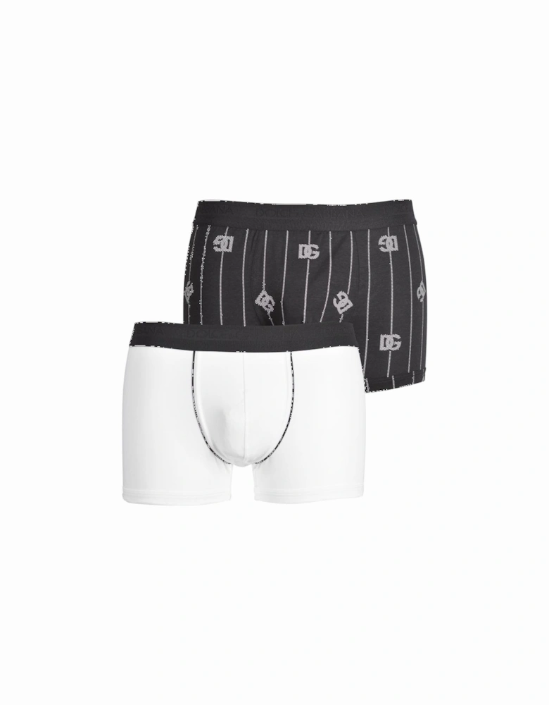 2-Pack DG Logo & Stripes Boxer Trunks, Black/White