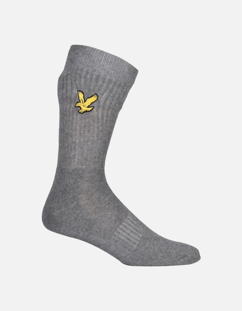 3-Pack Big Eagle Logo Sports Socks, Black/White/Grey