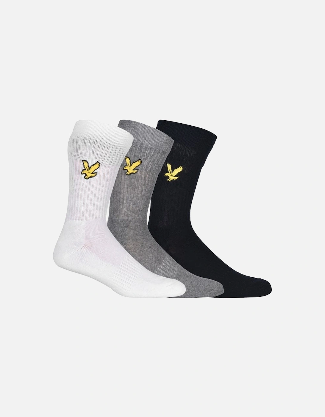 3-Pack Big Eagle Logo Sports Socks, Black/White/Grey