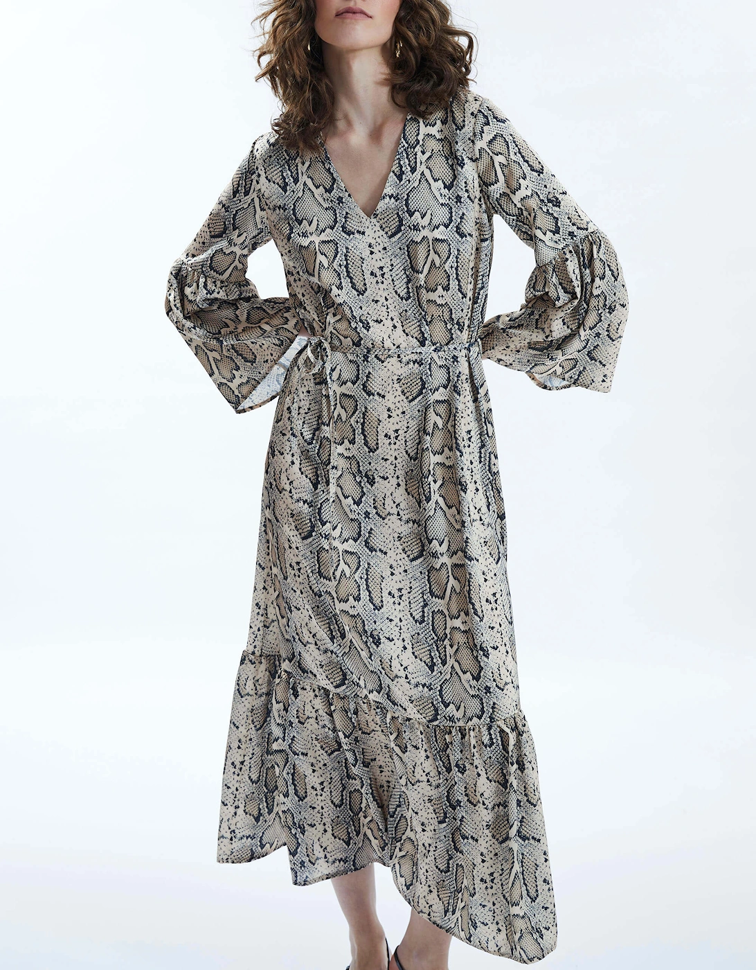 Python Print Belted Dress Beige, 5 of 4